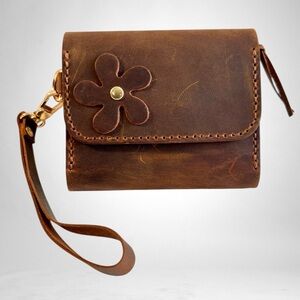 Genuine Leather Handmade Wallet for Women Handstitched Zipper Coin Purse